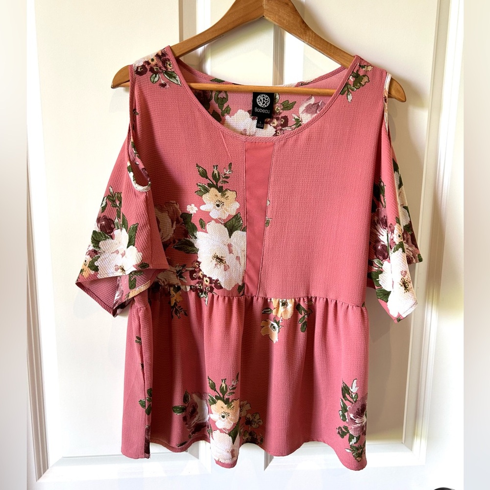 Bobeau Peplum Cold Shoulder Top